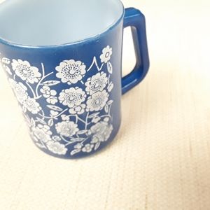 Blue Floral Vintage Federal Glass Milk Mug